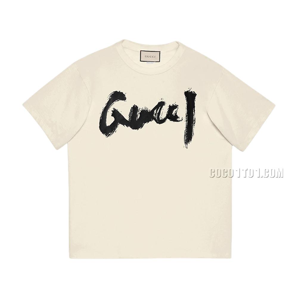 Gucci x Balenciaga: Front and Back Graffiti Letter Printed Short Sleeve T-shirt N42301