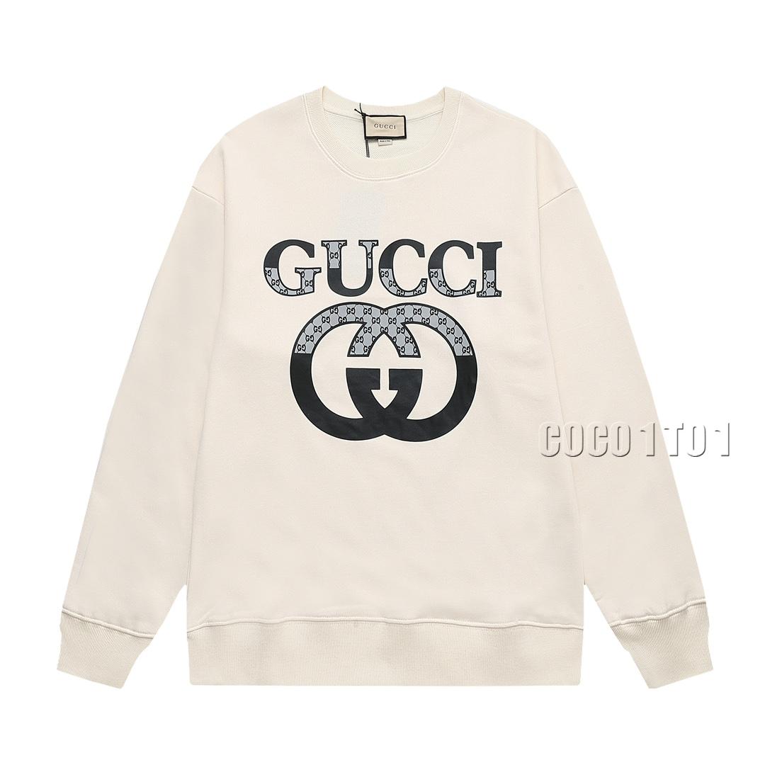 GUCCI Spray Print Gray-White Double G Letter Logo Crewneck Sweatshirt
