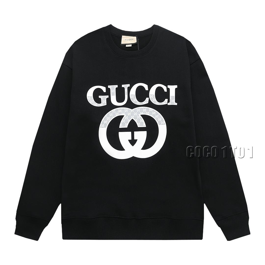GUCCI Spray Print Gray-White Double G Letter Logo Crewneck Sweatshirt