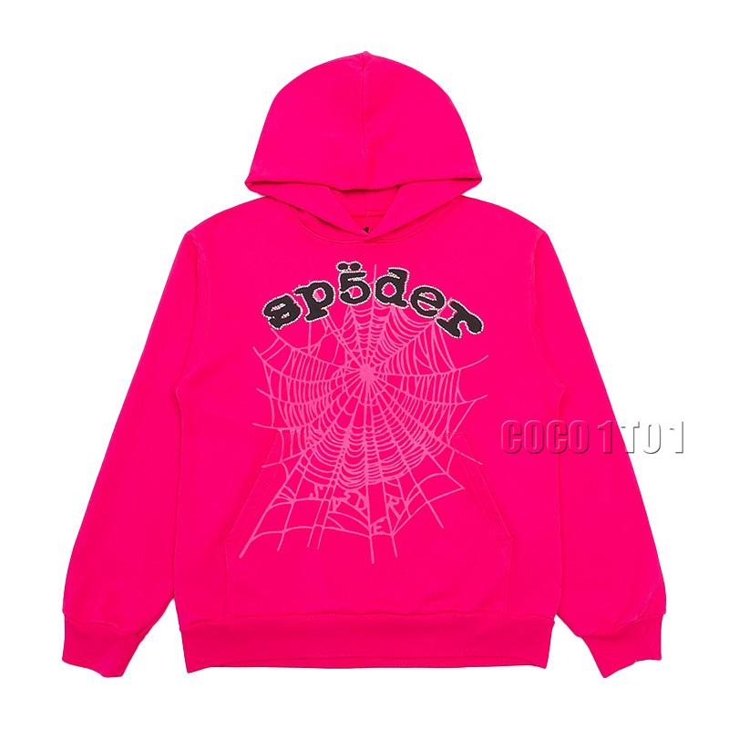 SP5DER Fuchsia Rhinestone Black Letter Legacy Hoodie