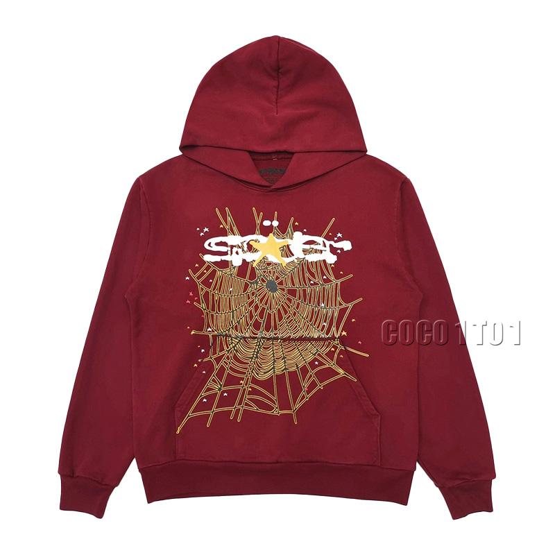SP5DER Wine Red Spiderweb Hoodie