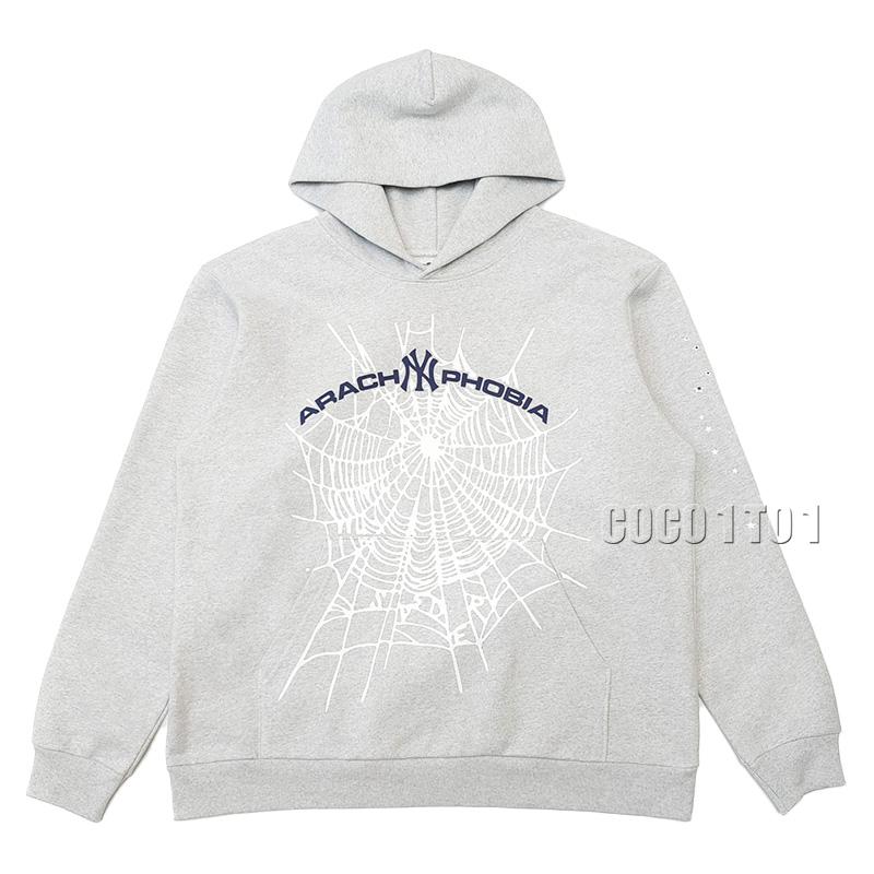 SP5DER NY Grey Spiderweb Hoodie
