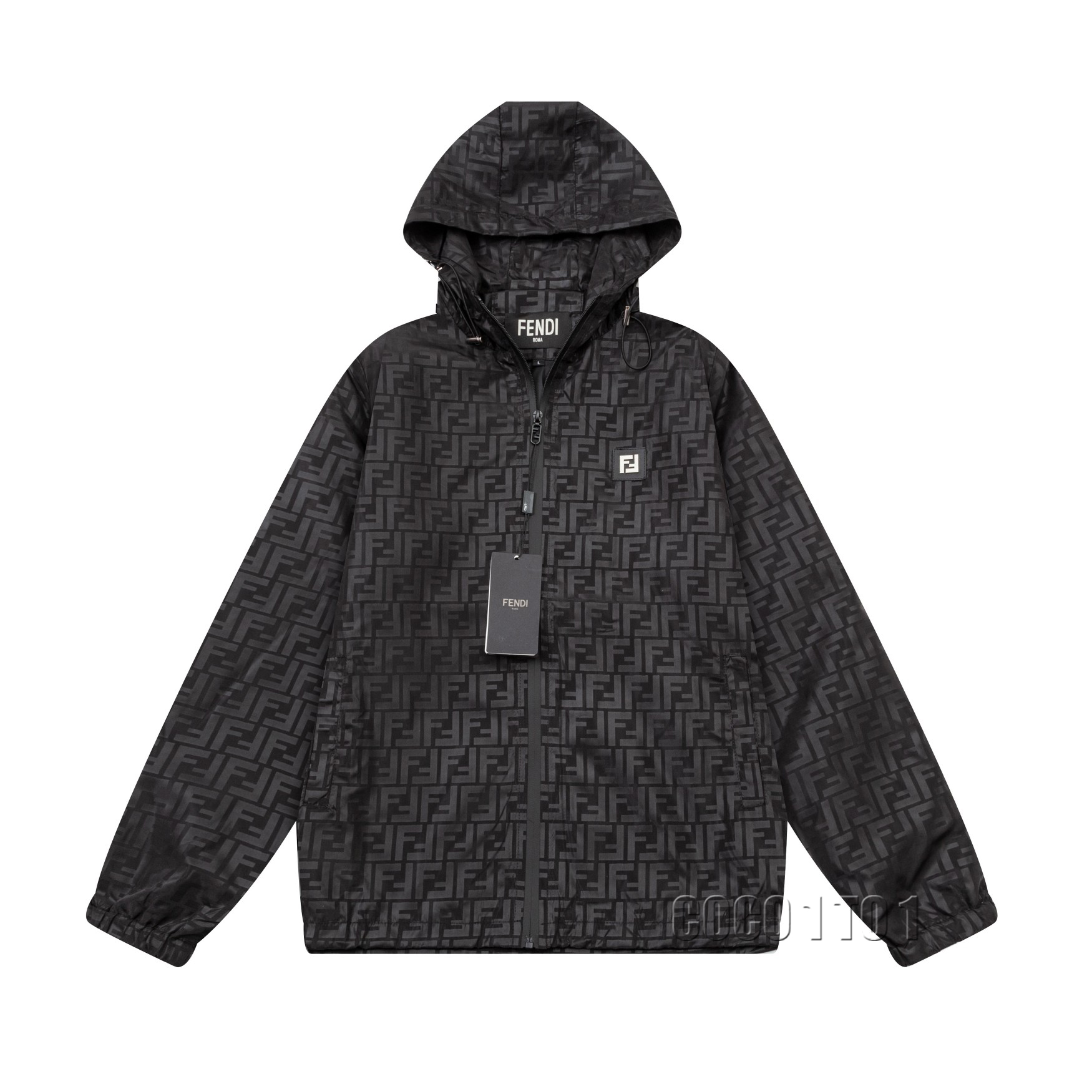 FENDI Hooded Windbreaker Jacket Black