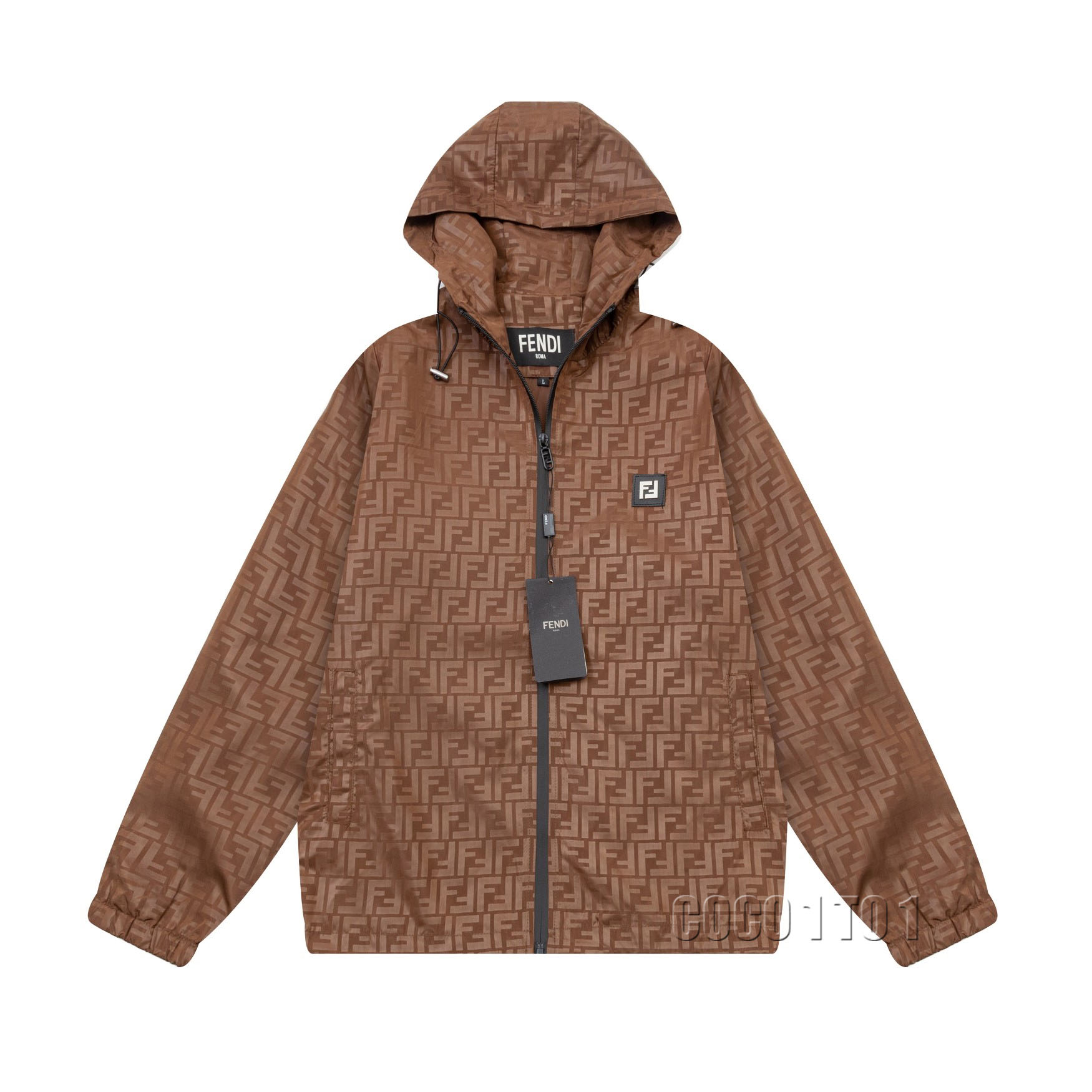 FENDI Hooded Windbreaker Jacket Brown