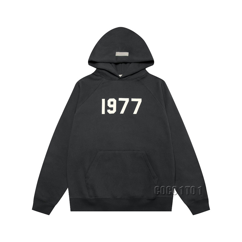 FEAR OF GOD ESSENTIALS Cotton Loose Fit Pullover Hoodie 1977 Series Iron Black