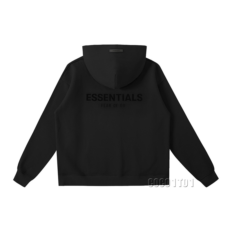 FEAR OF GOD ESSENTIALS Flocked Cotton Hoodie with Logo on Chest and Back Black