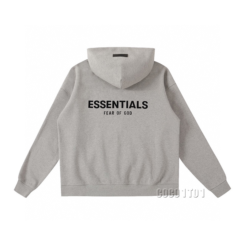 FEAR OF GOD ESSENTIALS Flocked Cotton Hoodie with Logo on Chest and Back Dark Gray