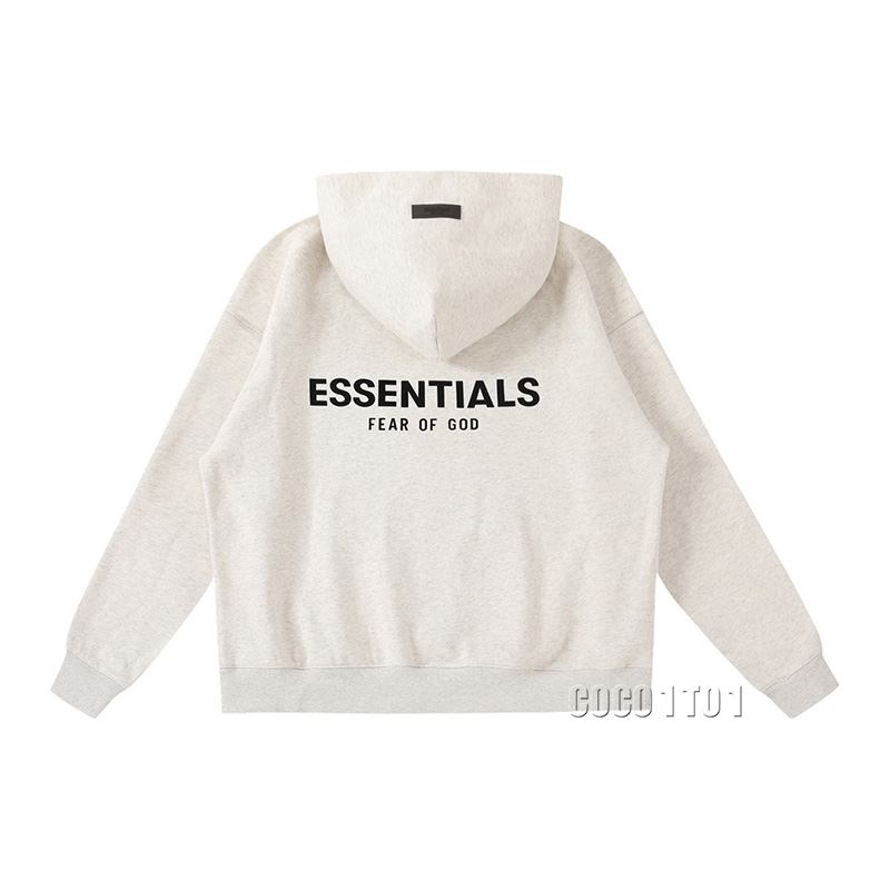 FEAR OF GOD ESSENTIALS Flocked Cotton Hoodie with Logo on Chest and Back Light Gray