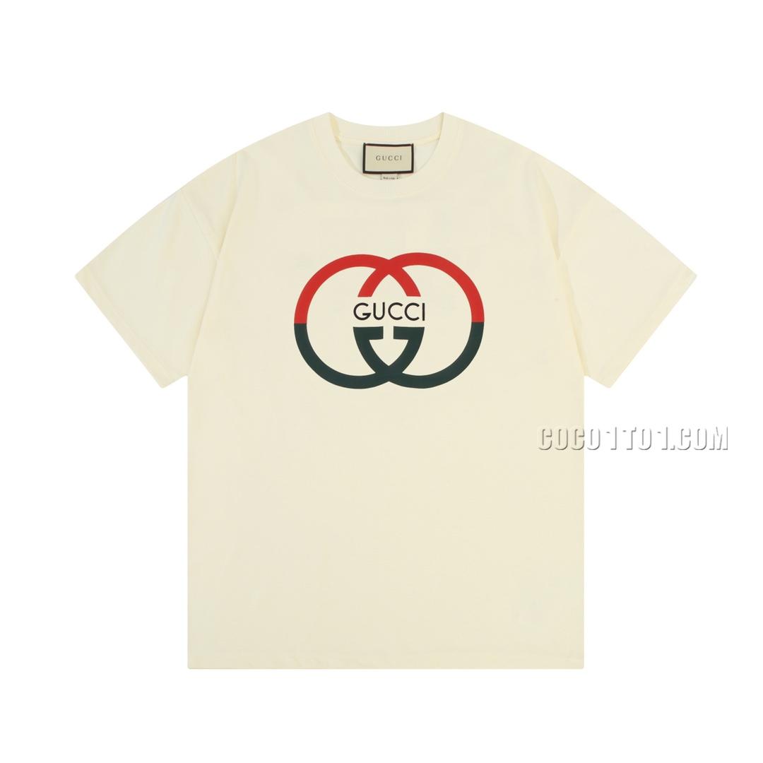 Gucci New Digital Printed Double G Letter Logo Short Sleeve T-shirt N42301