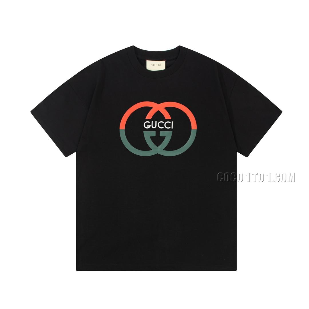 Gucci New Digital Printed Double G Letter Logo Short Sleeve T-shirt N42301