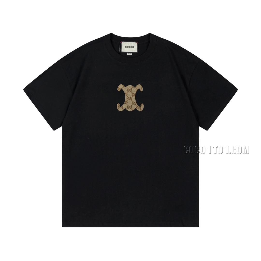 Celine x Gucci Limited Edition Collaboration Series Woven Patchwork Logo Short Sleeve T-shirt N42301