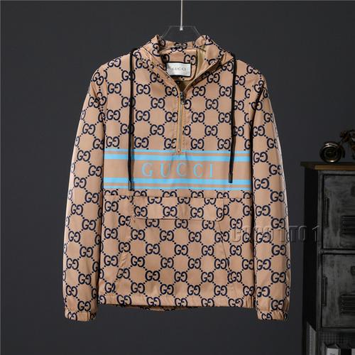 GUCCI Blue Text Print Hooded Jacket in Brown