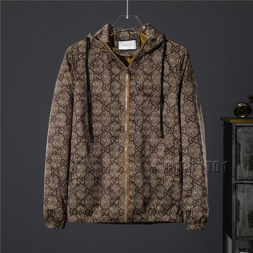 GUCCI Full Logo Hooded Jacket in Brown