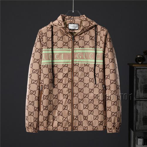GUCCI Green Text Print Hooded Jacket in Brown