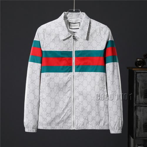 GUCCI Horizontal Stripe Full Logo Jacket in White