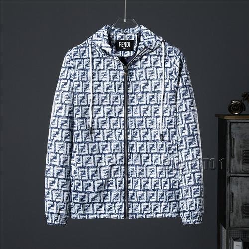FENDI Full Logo Hooded Jacket in Blue