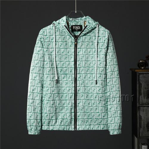 FENDI Full Logo Hooded Jacket in Green