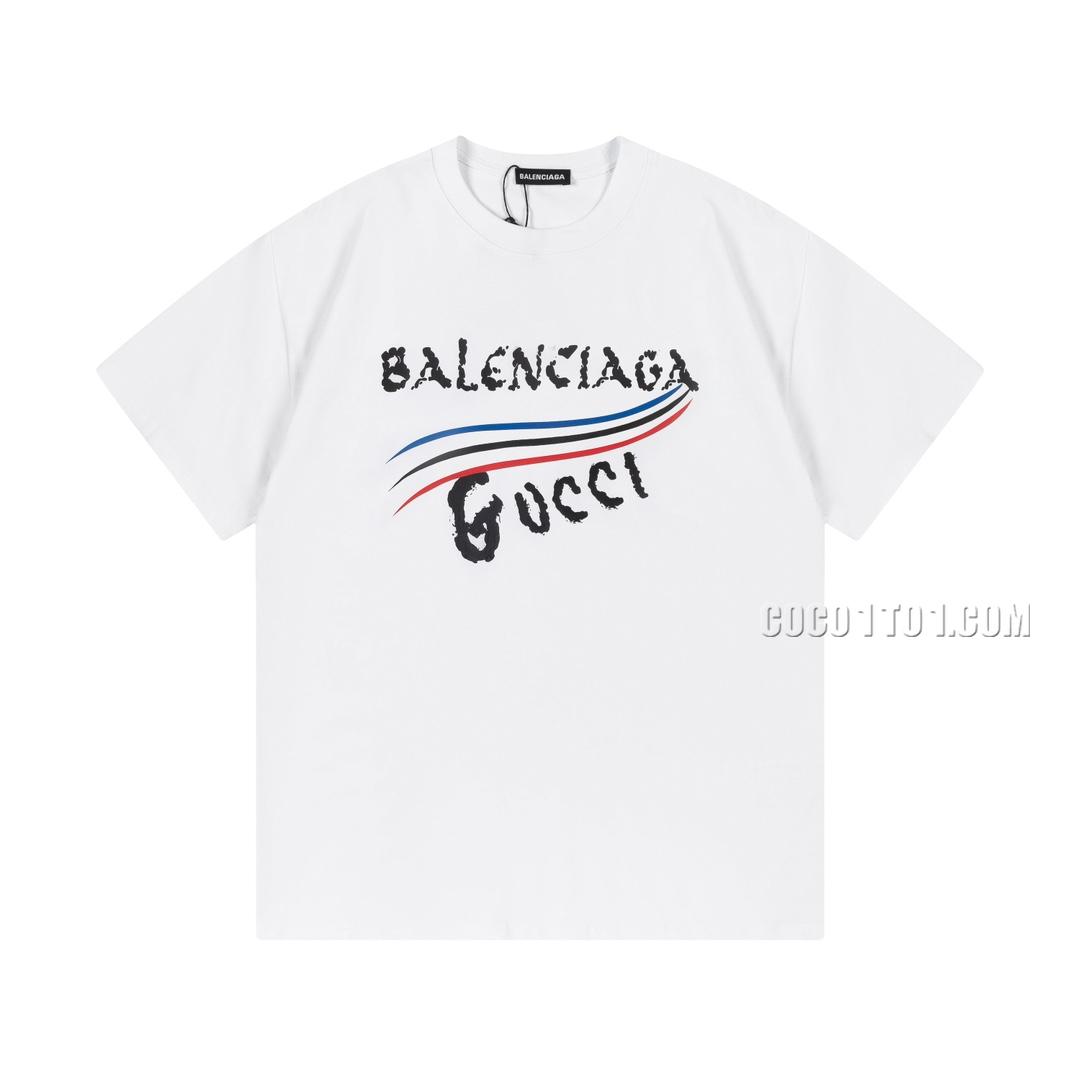 Balenciaga x Gucci Limited Edition Collaboration Series Wave Letter Logo Short Sleeve T-shirt N42301