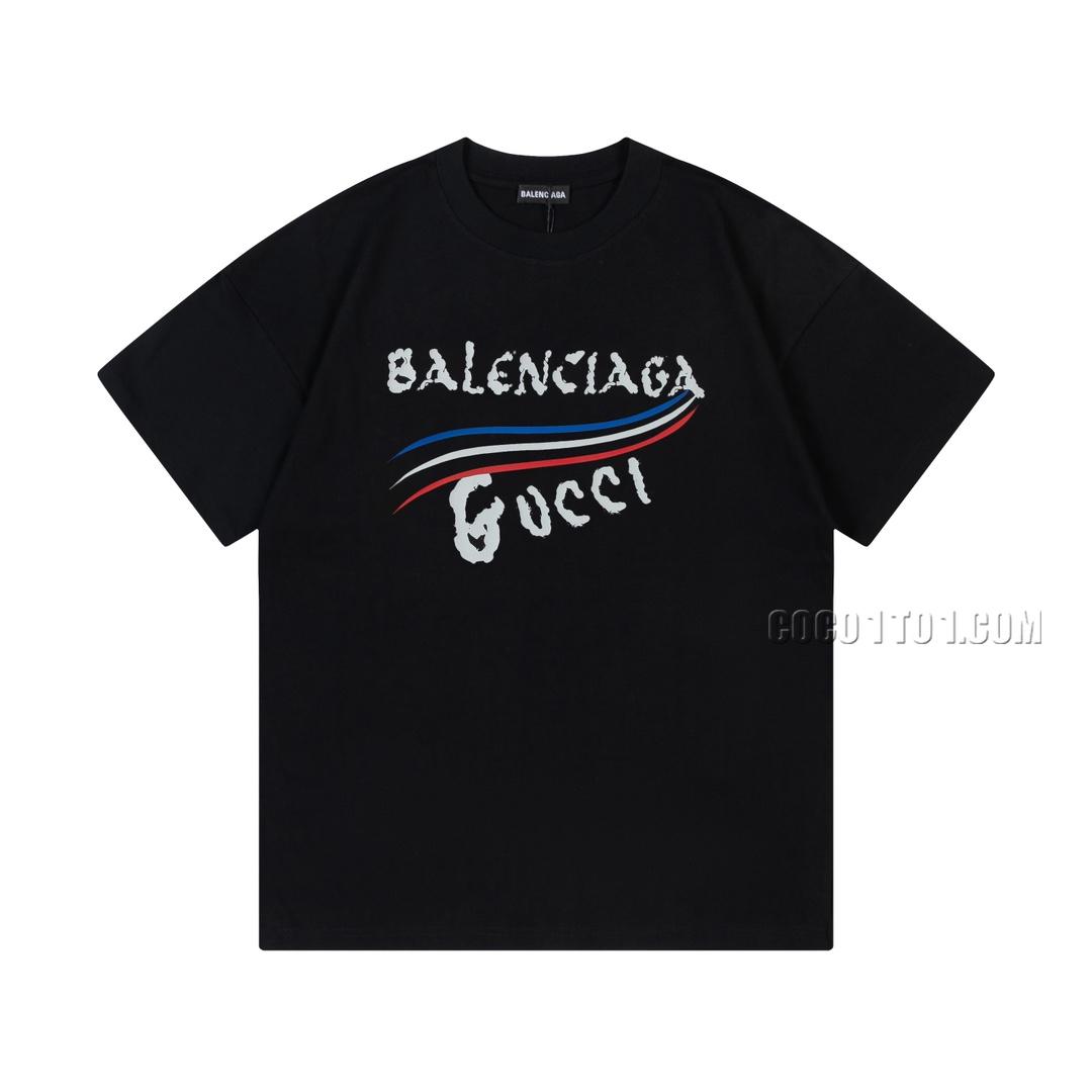 Balenciaga x Gucci Limited Edition Collaboration Series Wave Letter Logo Short Sleeve T-shirt N42301