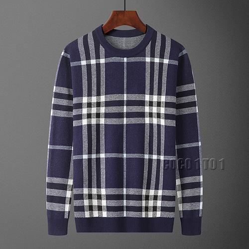 Burberry Plaid Pattern Crew Neck Sweater in Navy Blue
