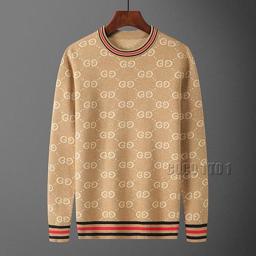 Gucci Full Logo Plaid Fashion Crew Neck Sweater in Khaki
