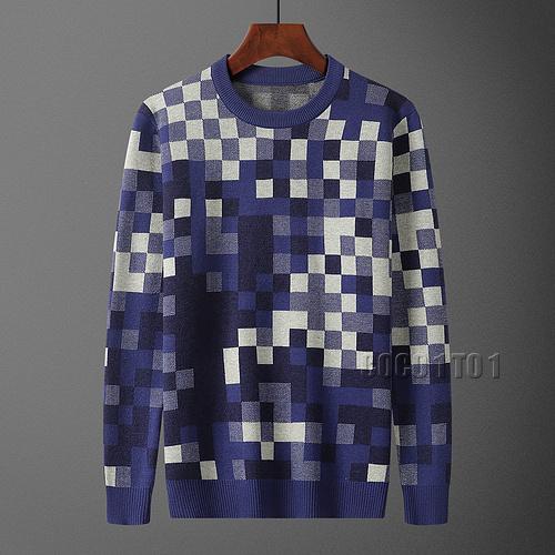 Louis Vuitton Mosaic Plaid Crew Neck Sweater in Navy Blue