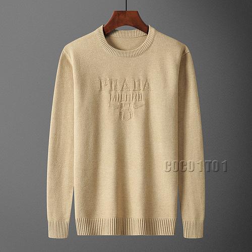 Prada 3D Logo Crew Neck Sweater in Khaki