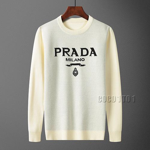 Prada Large Logo Crew Neck Sweater in Beige