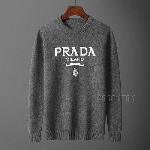 Prada Large Logo Crew Neck Sweater in Gray
