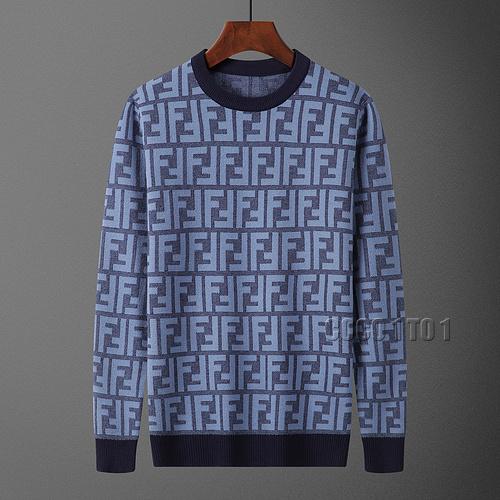 Fendi Full Logo Crew Neck Sweater in Blue