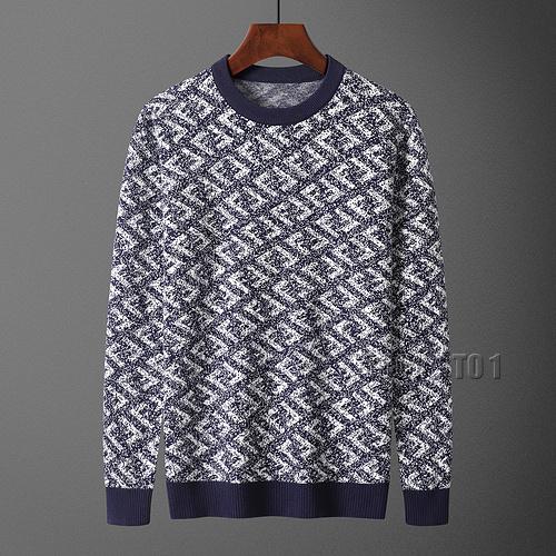 Fendi Full Tilted Logo Crew Neck Sweater in Blue
