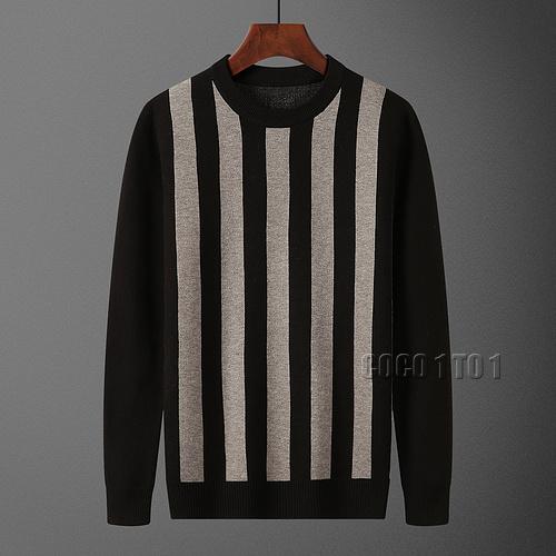 Fendi Vertical Stripe Large Logo Crew Neck Sweater in Khaki