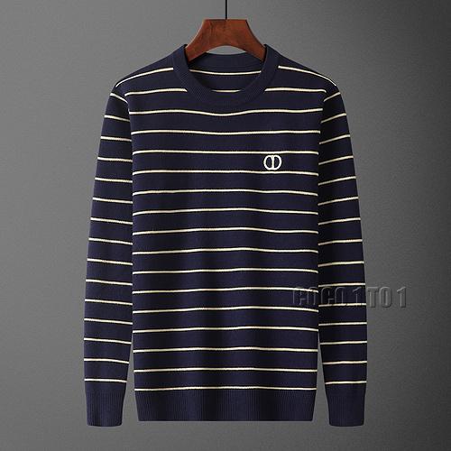 Dior Striped Crew Neck Sweater in Navy Blue