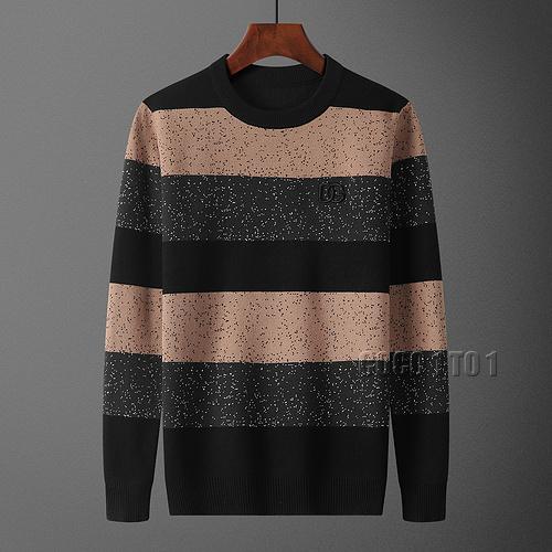 DOLCE&GABBANA Horizontal Stripe Crew Neck Sweater in Black