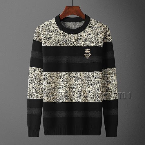 DOLCE&GABBANA Horizontal Stripe Crew Neck Sweater in Black