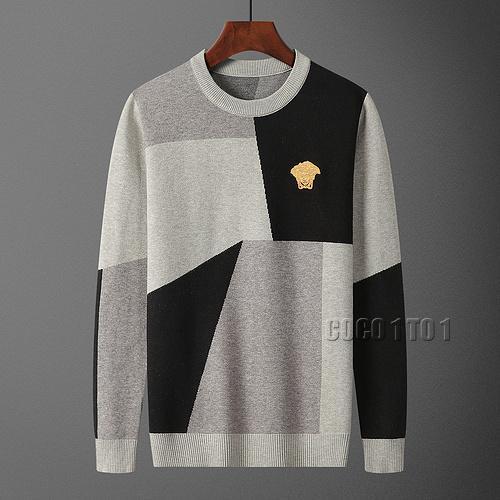 Versace Geometric Pattern Crew Neck Sweater in Gray