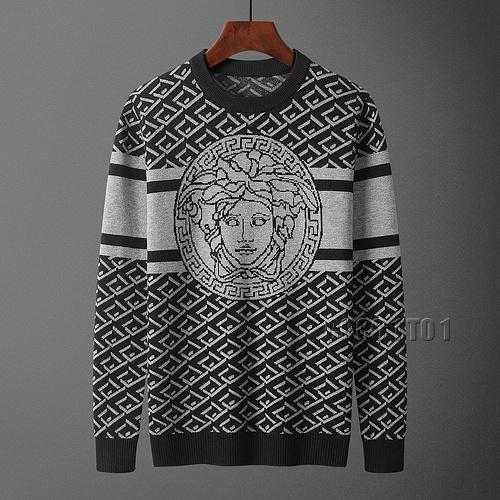 Versace Large Logo Pattern Crew Neck Sweater in Black