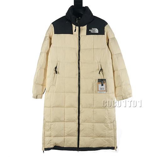 The North Face Checkered Long Down Jacket Beige