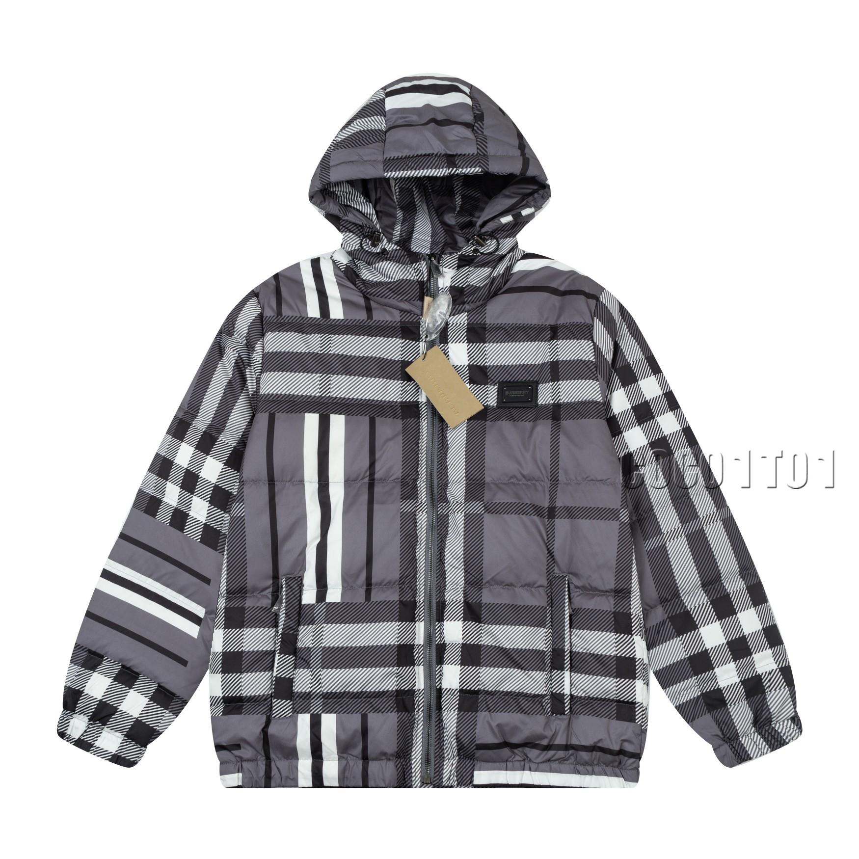 Burberry Hooded Down Jacket Classic Check Logo Gray