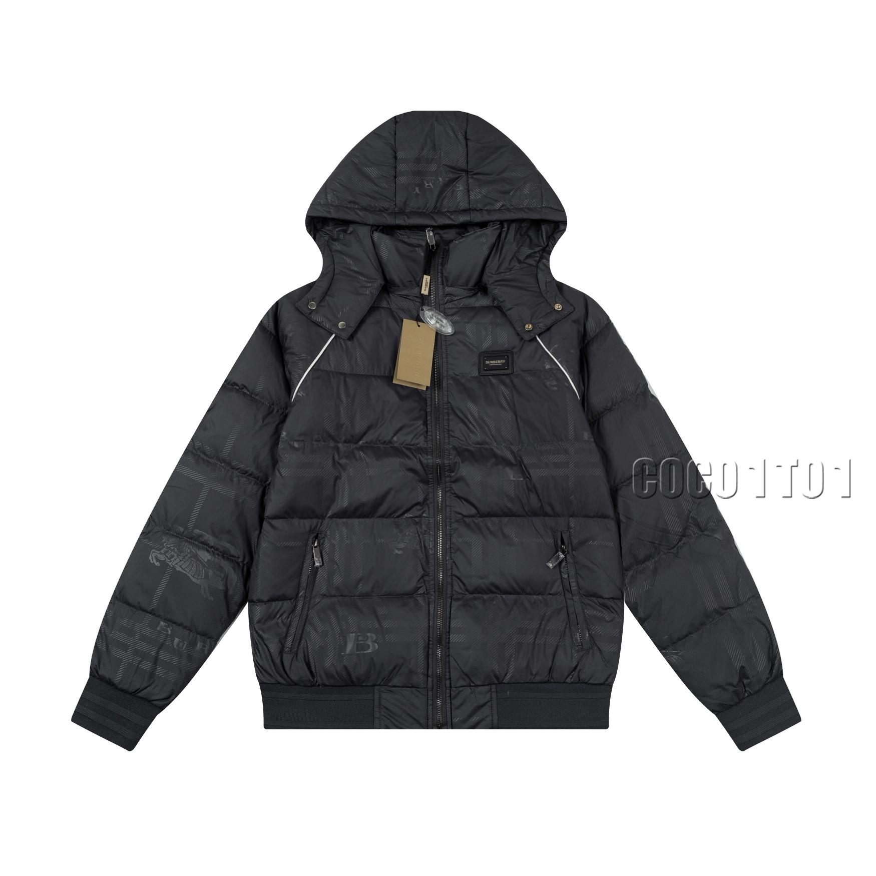 Burberry Removable Hood Down Jacket Classic Check Dark Logo Black