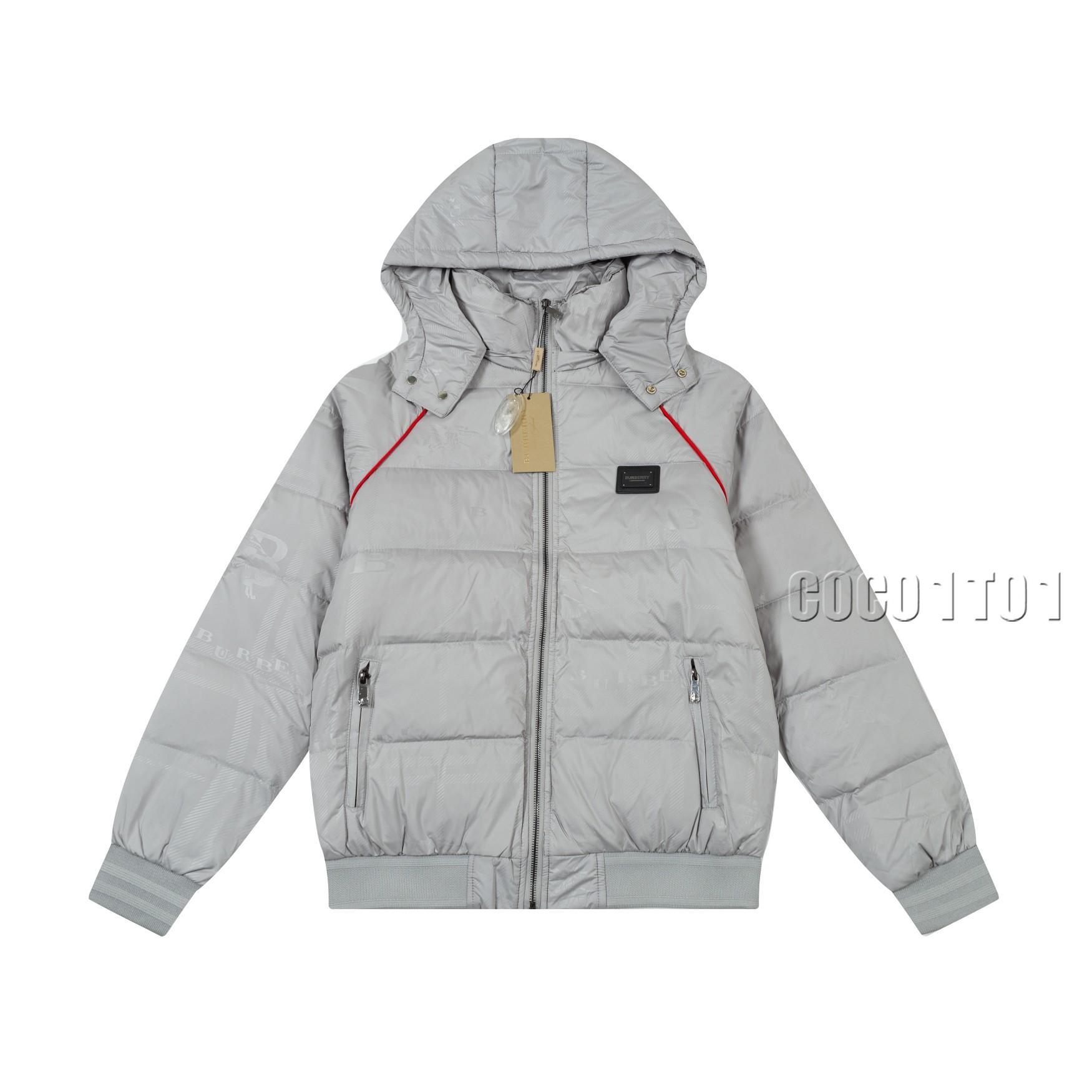 Burberry Removable Hood Down Jacket Classic Check Dark Logo Silver Gray