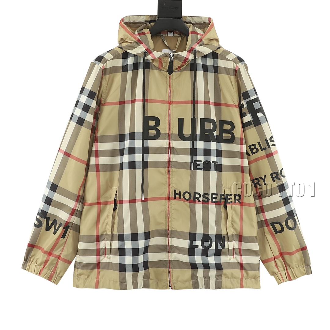 Burberry check thick rubber letter zip-up hooded Jacket