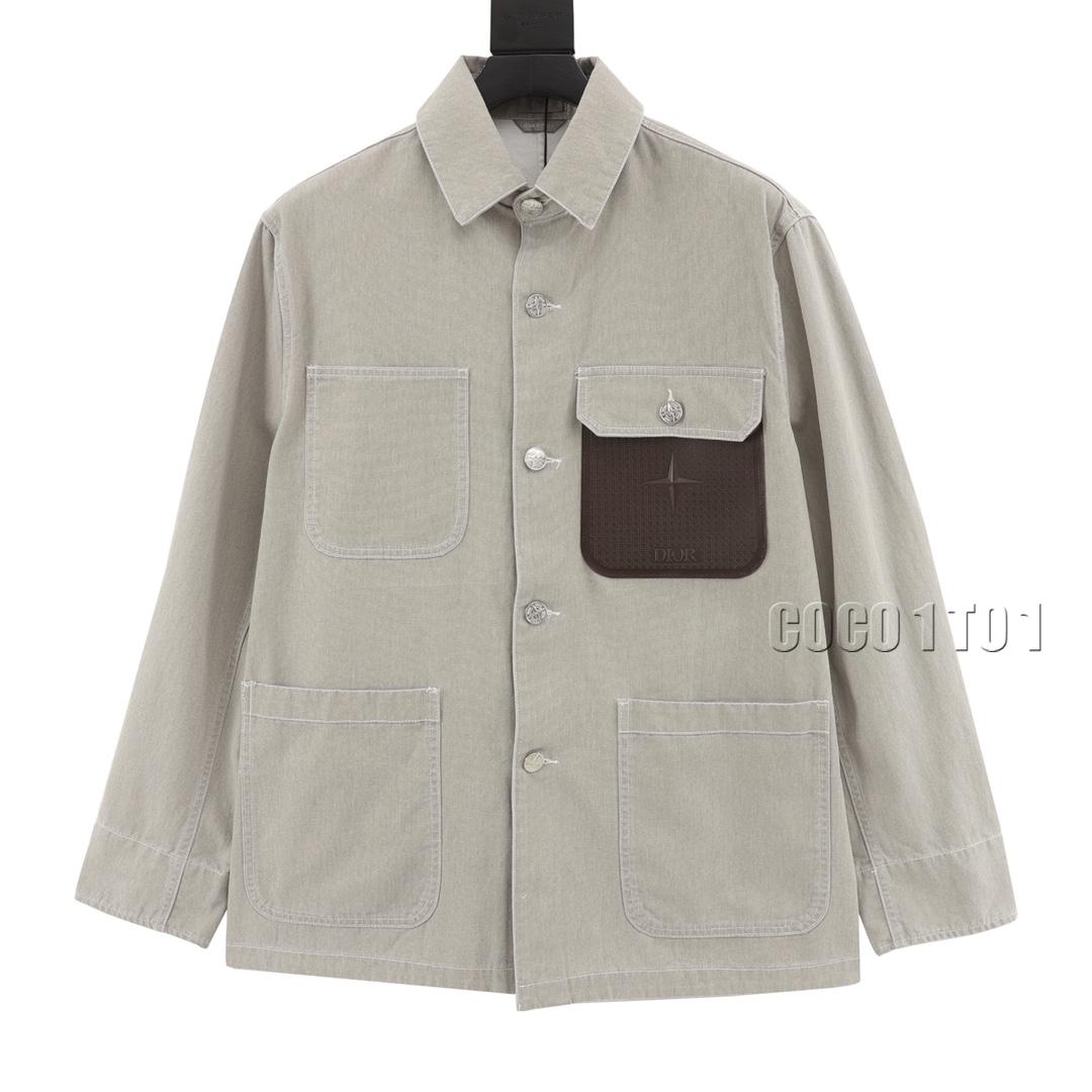 Dior & STONE ISLAND collaboration leather patch pocket Jacket light grey
