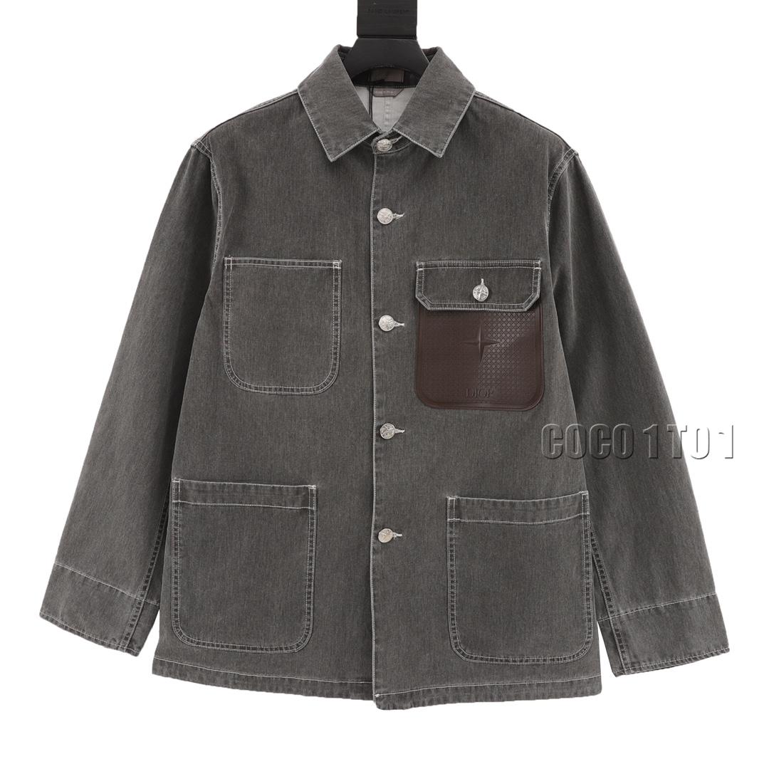 Dior & STONE ISLAND collaboration leather patch pocket Jacket dark grey
