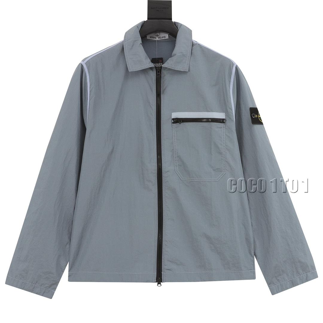 STONE ISLAND Nylon Meta series metallic nylon long sleeve zip chest strap Jacket blue