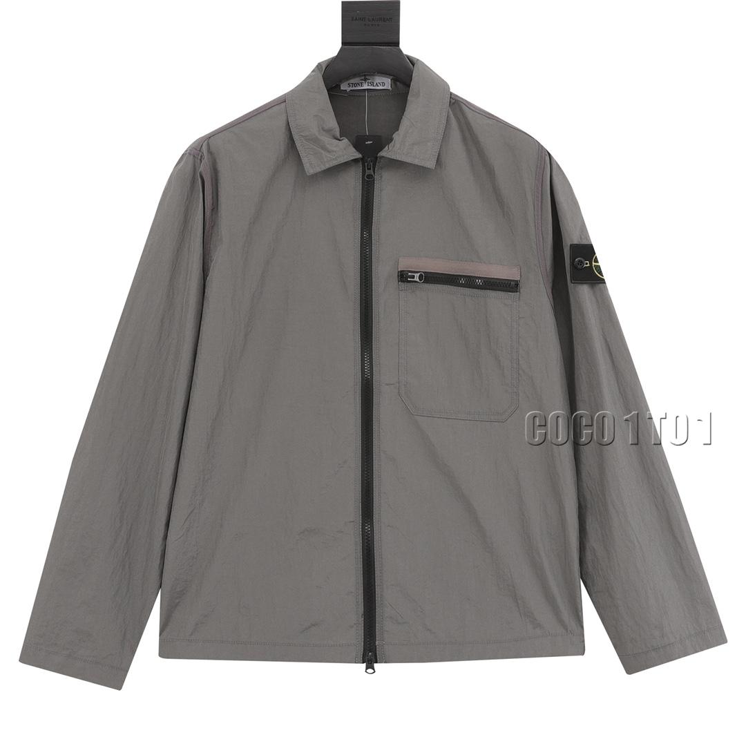 STONE ISLAND Nylon Meta series metallic nylon long sleeve zip chest strap Jacket dark grey
