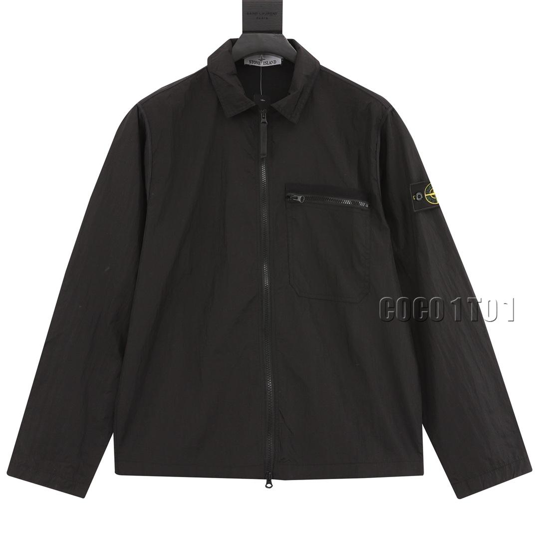 STONE ISLAND Nylon Meta series metallic nylon long sleeve zip chest strap Jacket black