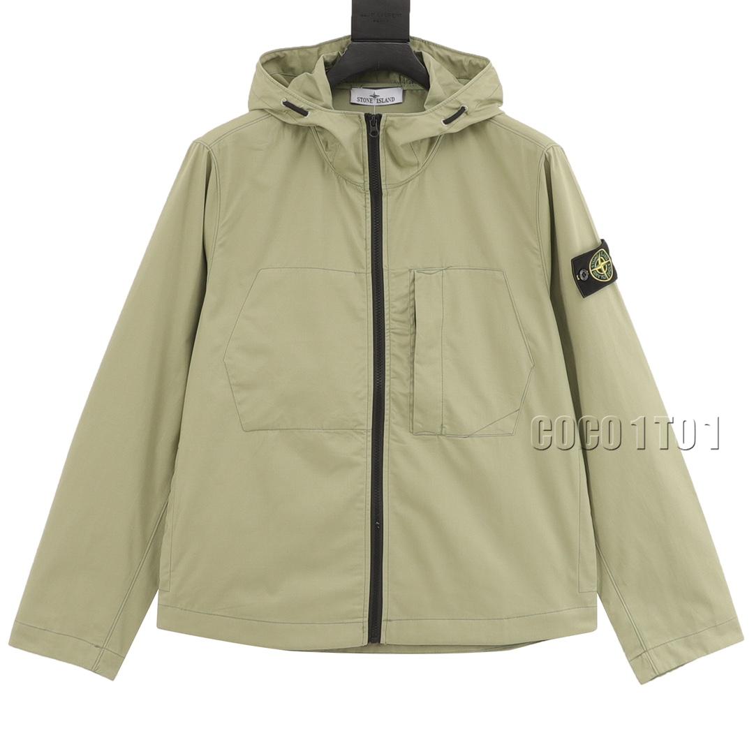 STONE ISLAND solid color compass pattern stand collar hooded lightweight Jacket green
