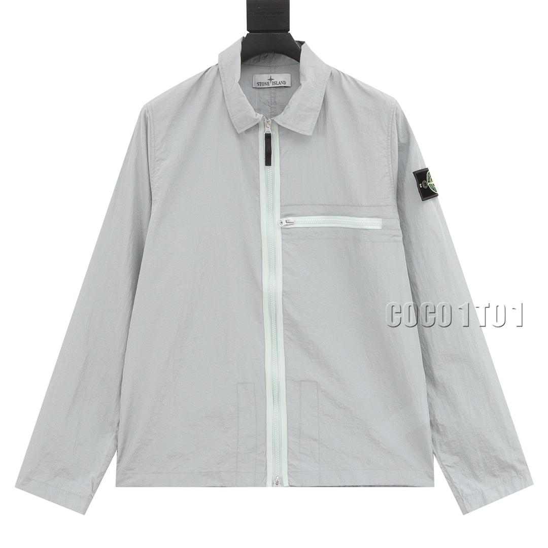 STONE ISLAND Nylon Meta series metallic nylon long sleeve zip chest strap Jacket light grey
