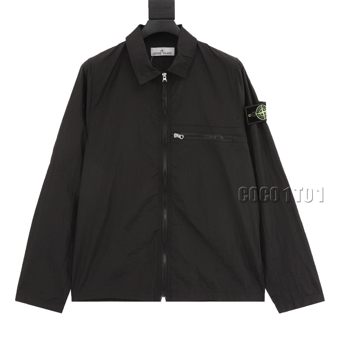 STONE ISLAND Nylon Meta series metallic nylon long sleeve zip chest strap Jacket black
